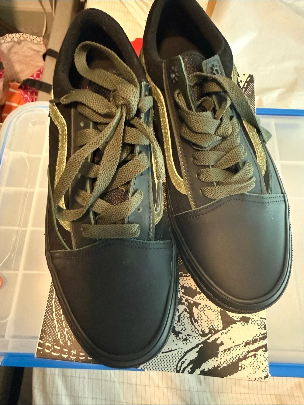 Vans Old Skool Black with Olive Green Stripe Sneakers